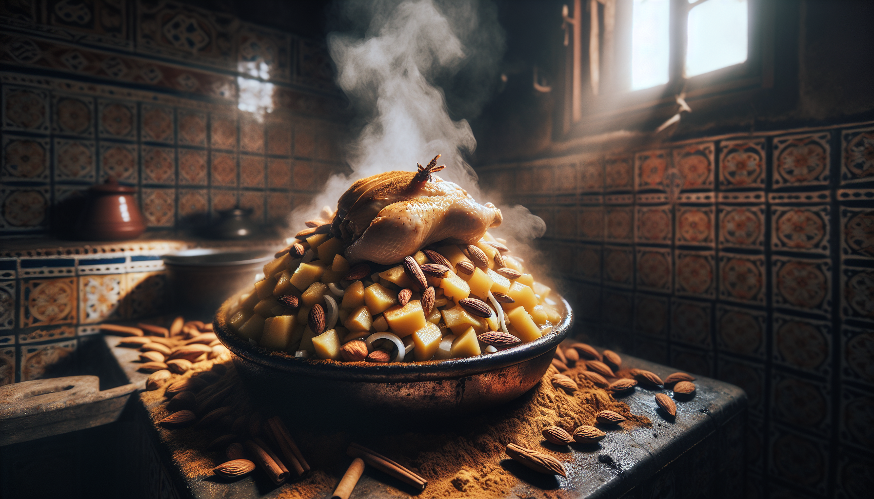 Cooking Authentic Moroccan Chicken Bastilla with Warm Cinnamon and Almond香气