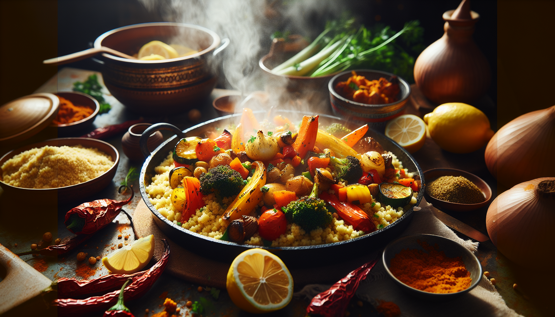 Cooking Spiced Couscous with Roasted Vegetables and Preserved Lemon Dressing