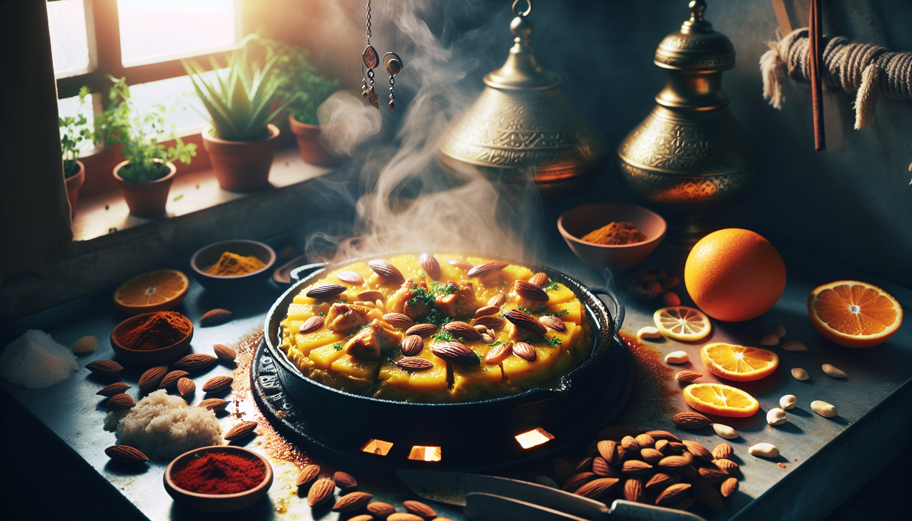 Cooking Saffron-Infused Chicken Bastilla with Almonds and Spiced Citrus