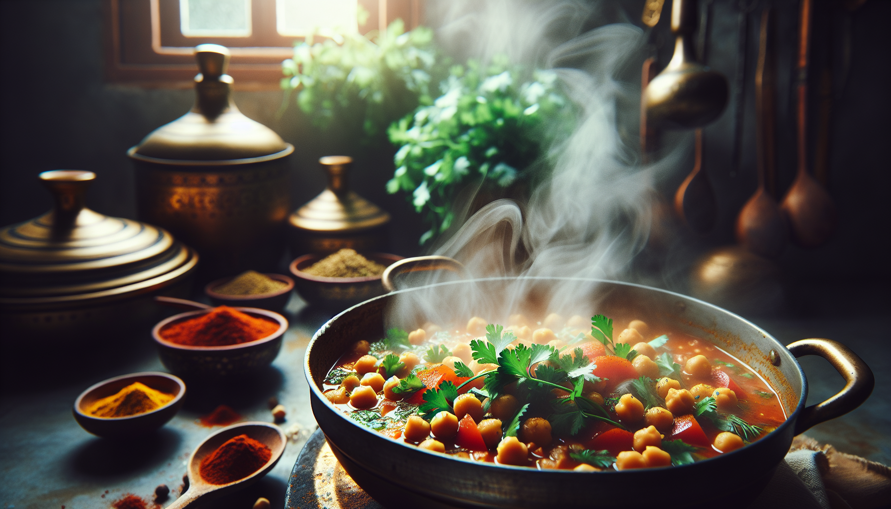 Cooking Spiced Harira Soup with Chickpeas and Fresh Coriander