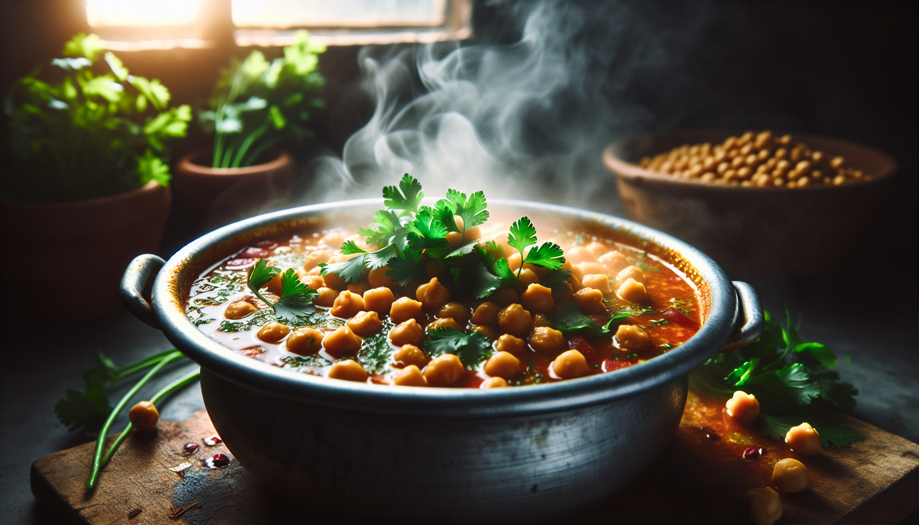 Cooking Spiced Harira Soup with Chickpeas and Fresh Coriander