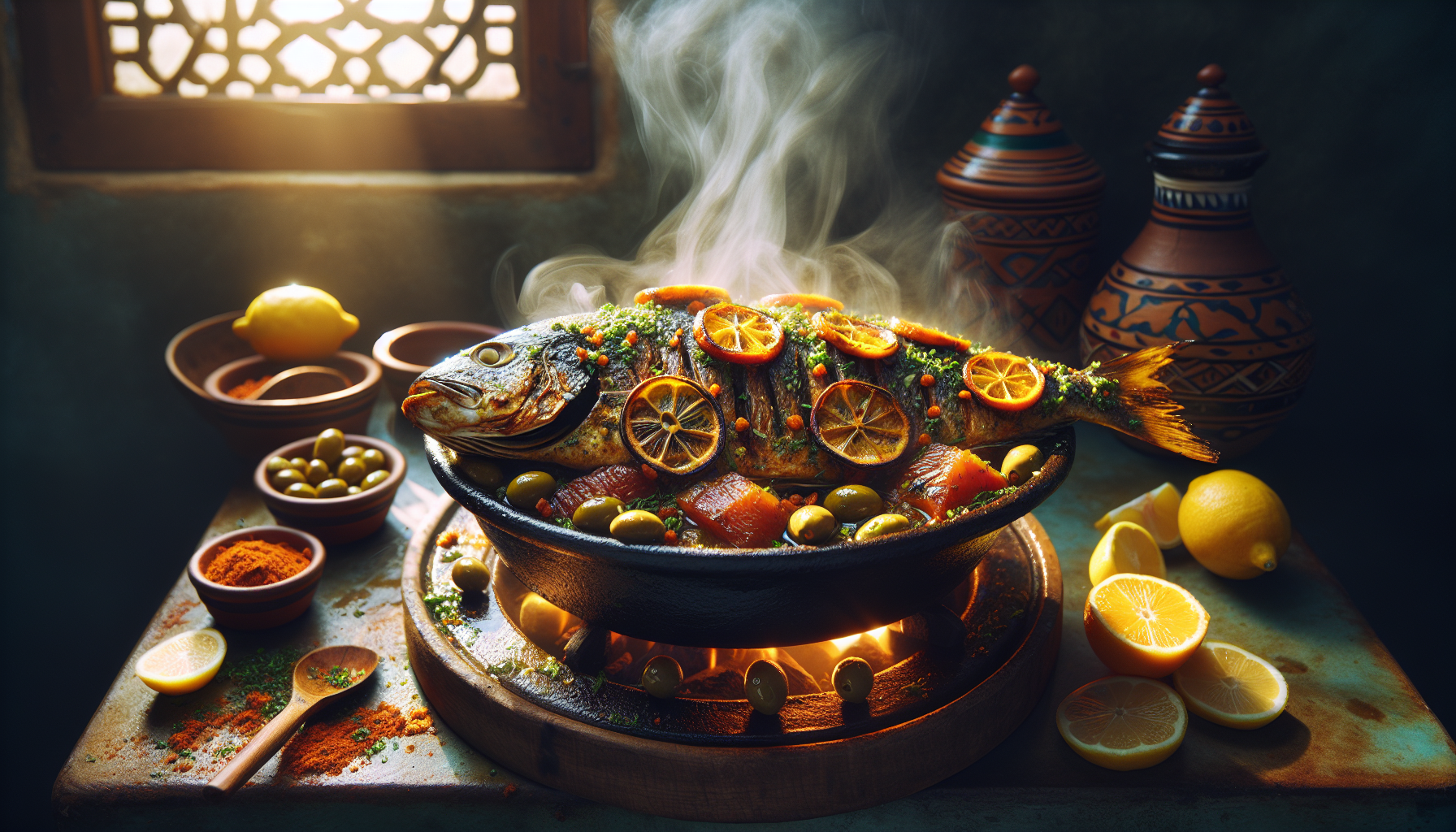 Cooking Zesty Chermoula Marinated Grilled Fish with Preserved Lemons and Olives