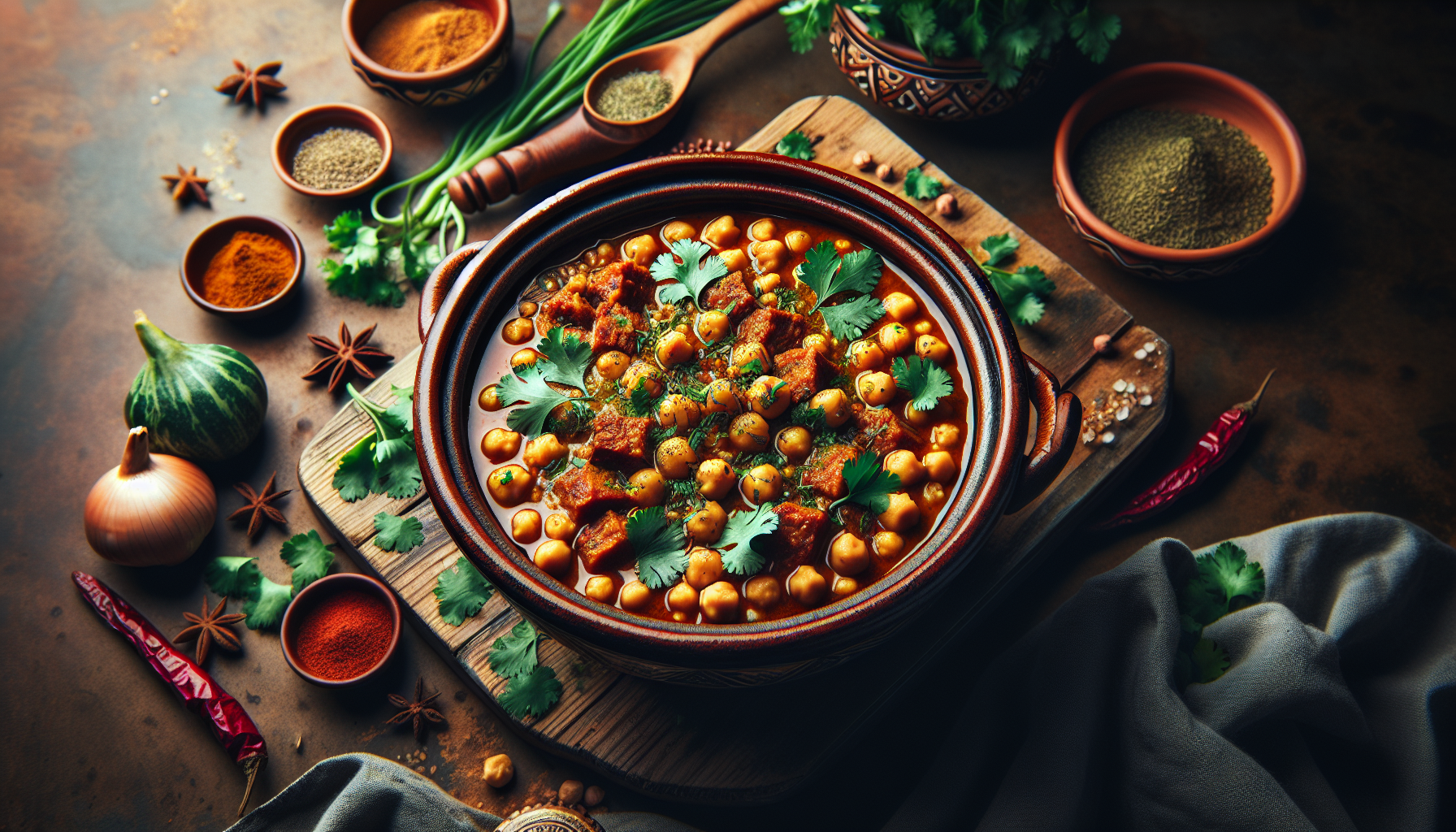 Spiced Harira Soup with Chickpeas and Fresh Coriander