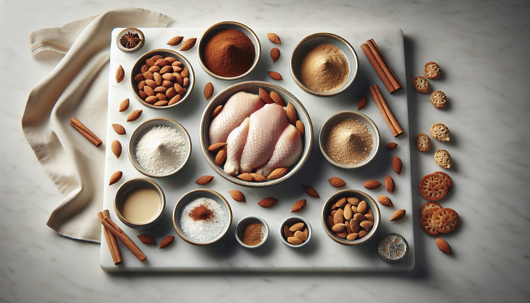 Ingredients for Fragrant Chicken Pastilla with Almonds and Cinnamon Dust