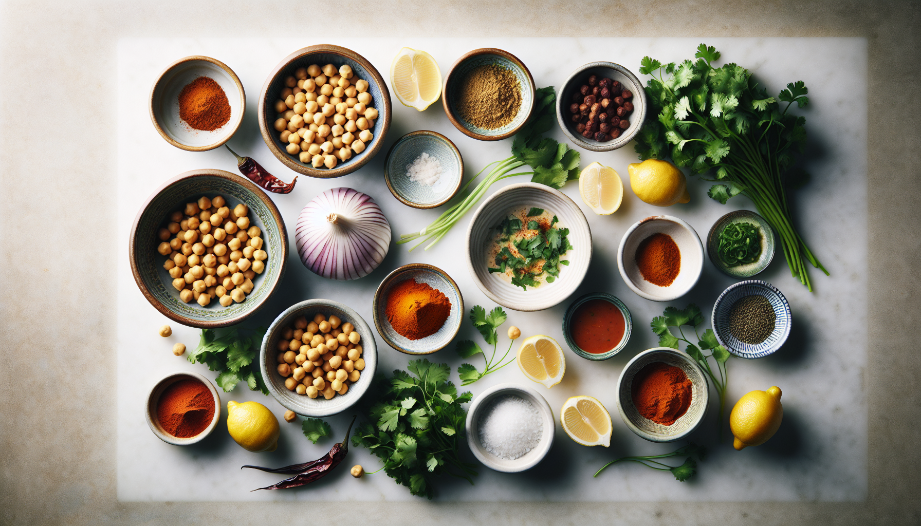 Ingredients for Spiced Chickpea and Preserved Lemon Stew with Harissa and Fresh Coriander