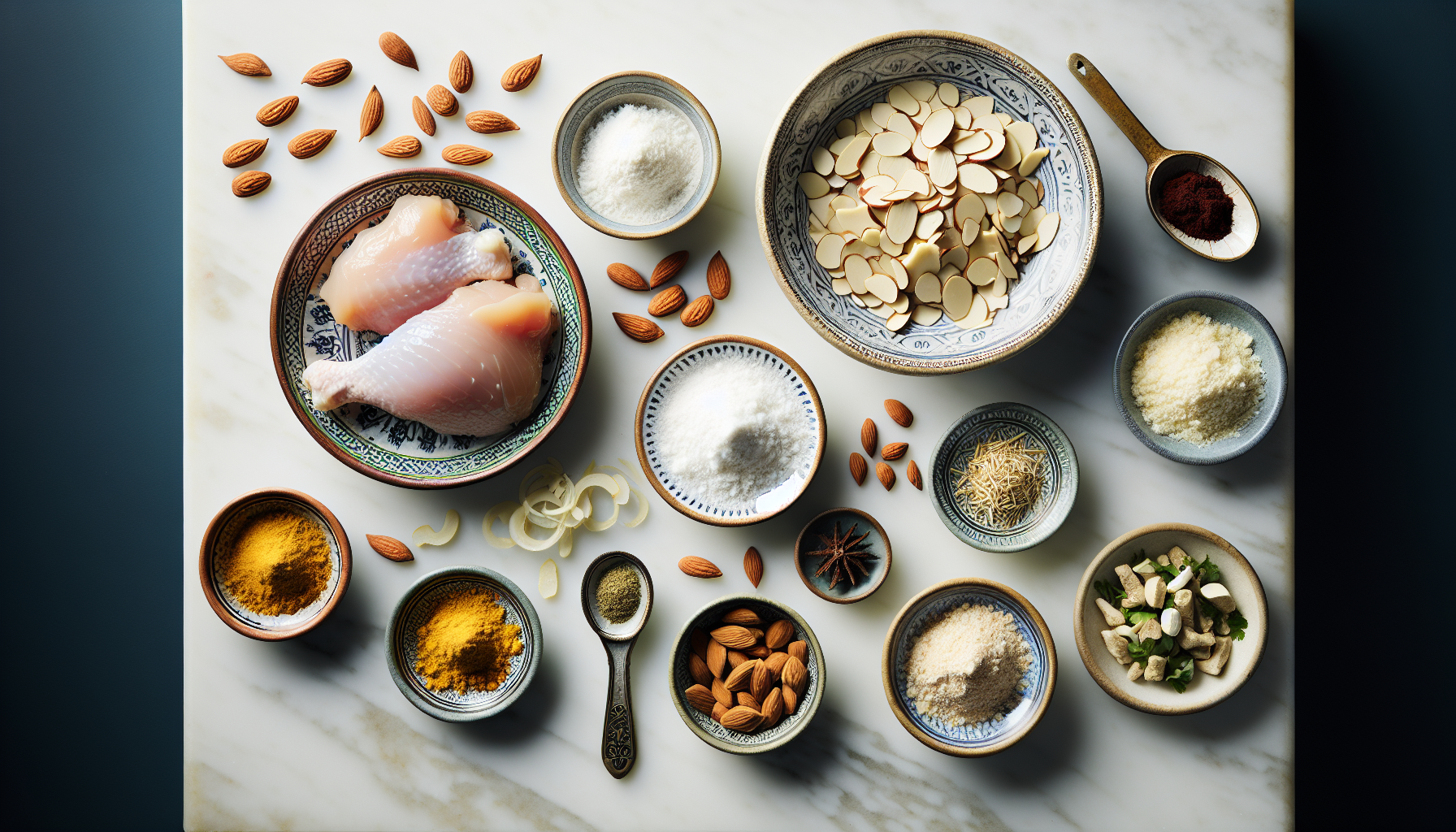 Ingredients for Authentic Moroccan Chicken Bastilla with Almonds and Saffron
