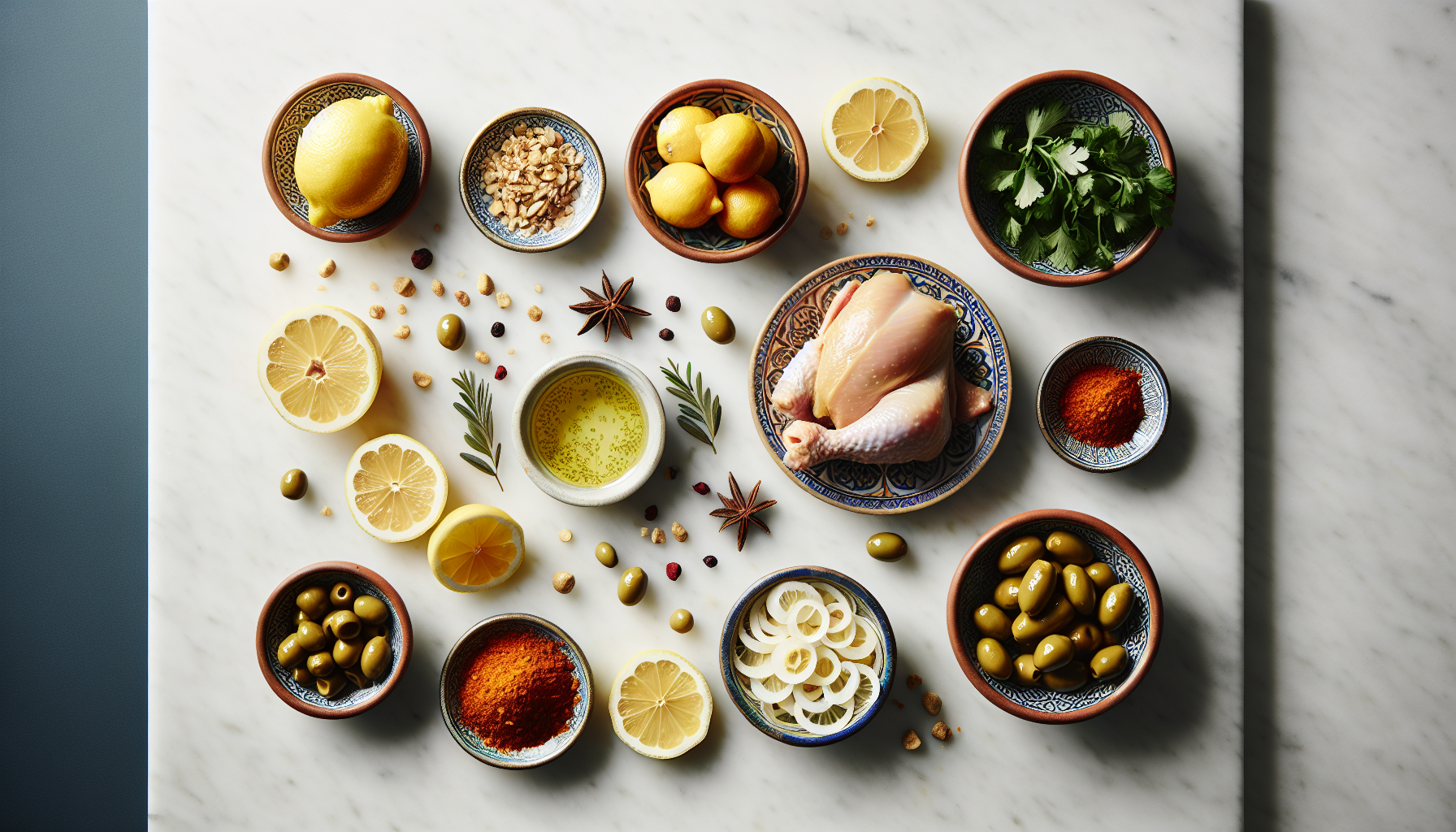 Ingredients for Zesty Moroccan Chicken Tagine with Preserved Lemons and Olives