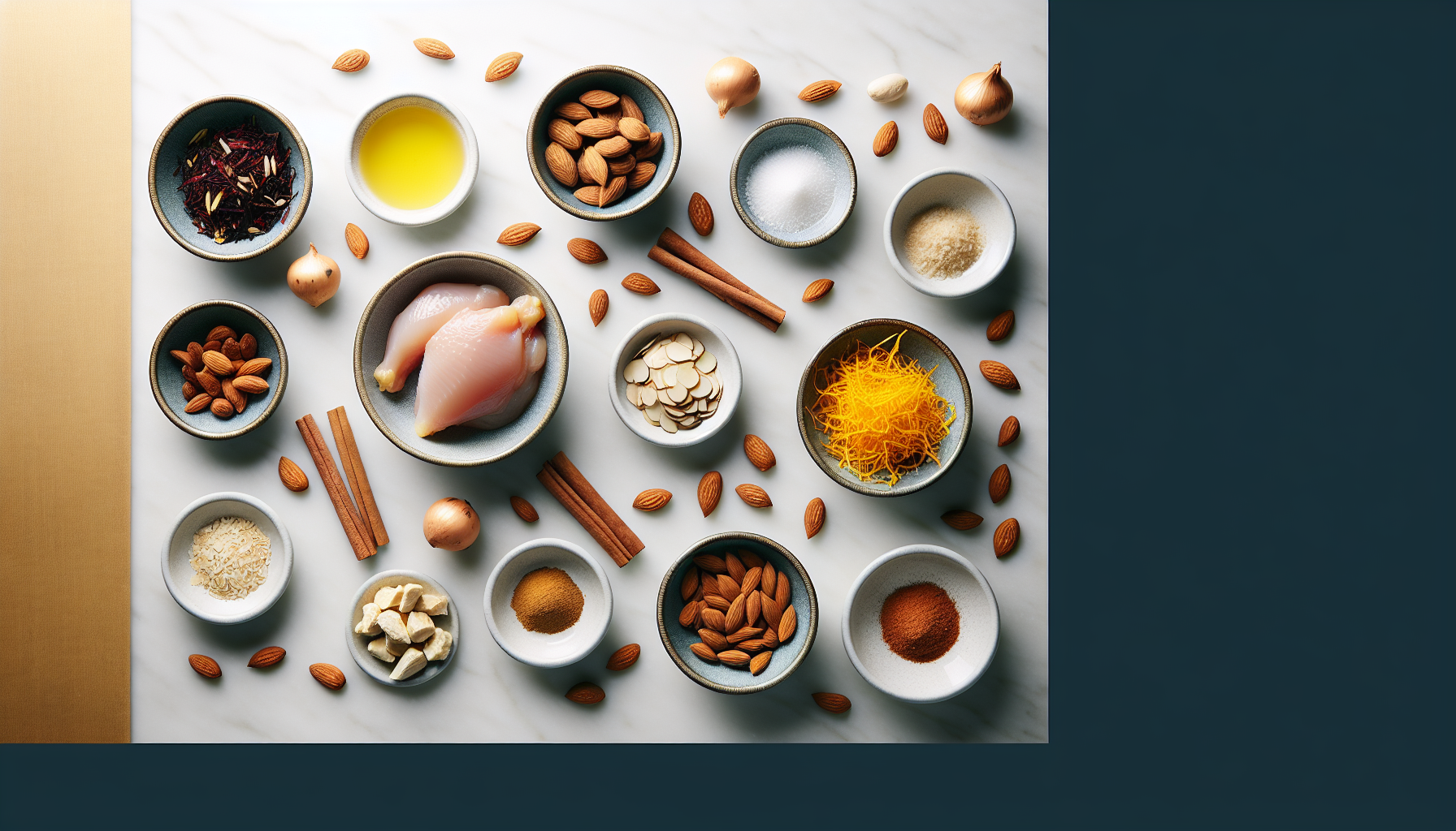 Ingredients for Saffron-Infused Chicken Bastilla with Almonds and Cinnamon