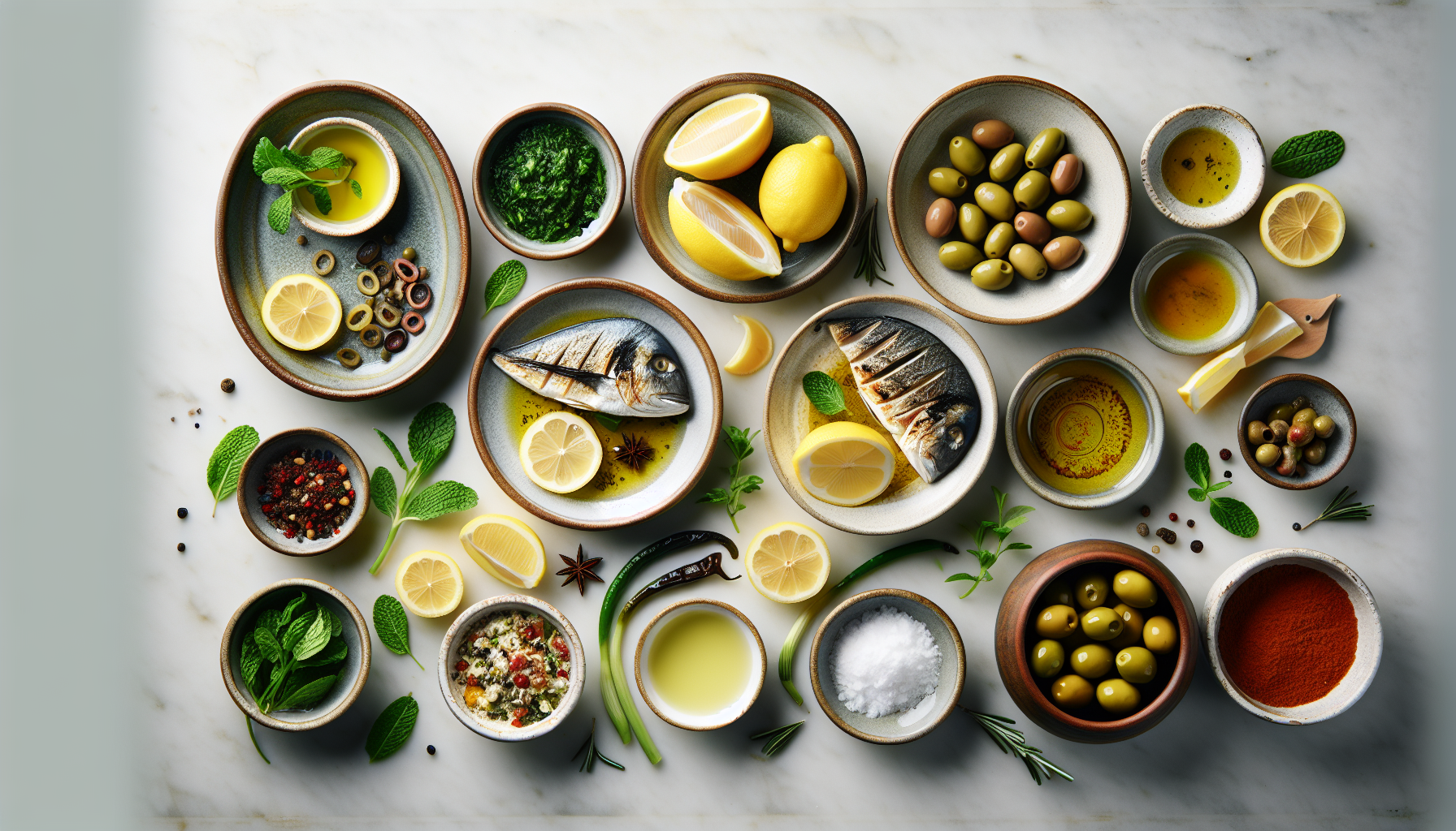 Ingredients for Zesty Chermoula Marinated Grilled Fish with Preserved Lemons and Olives
