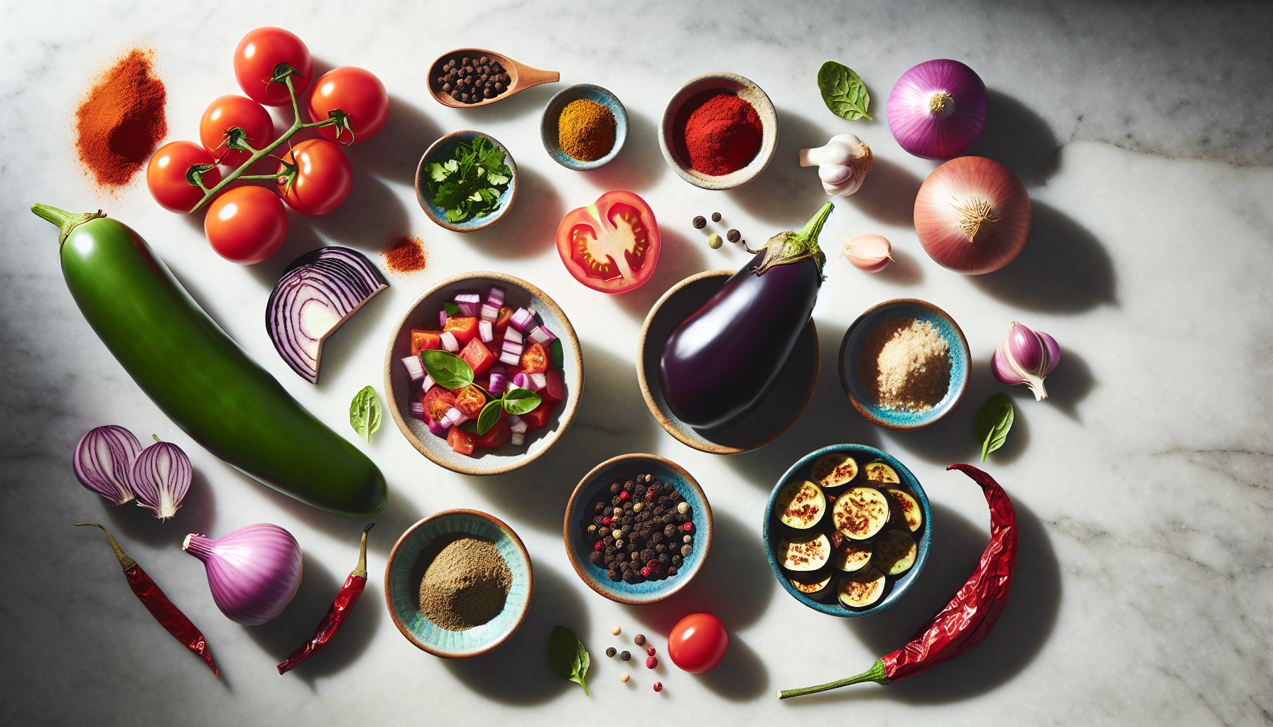 Ingredients for Zaalouk: Smoky Eggplant and Tomato Salad with Moroccan Spices