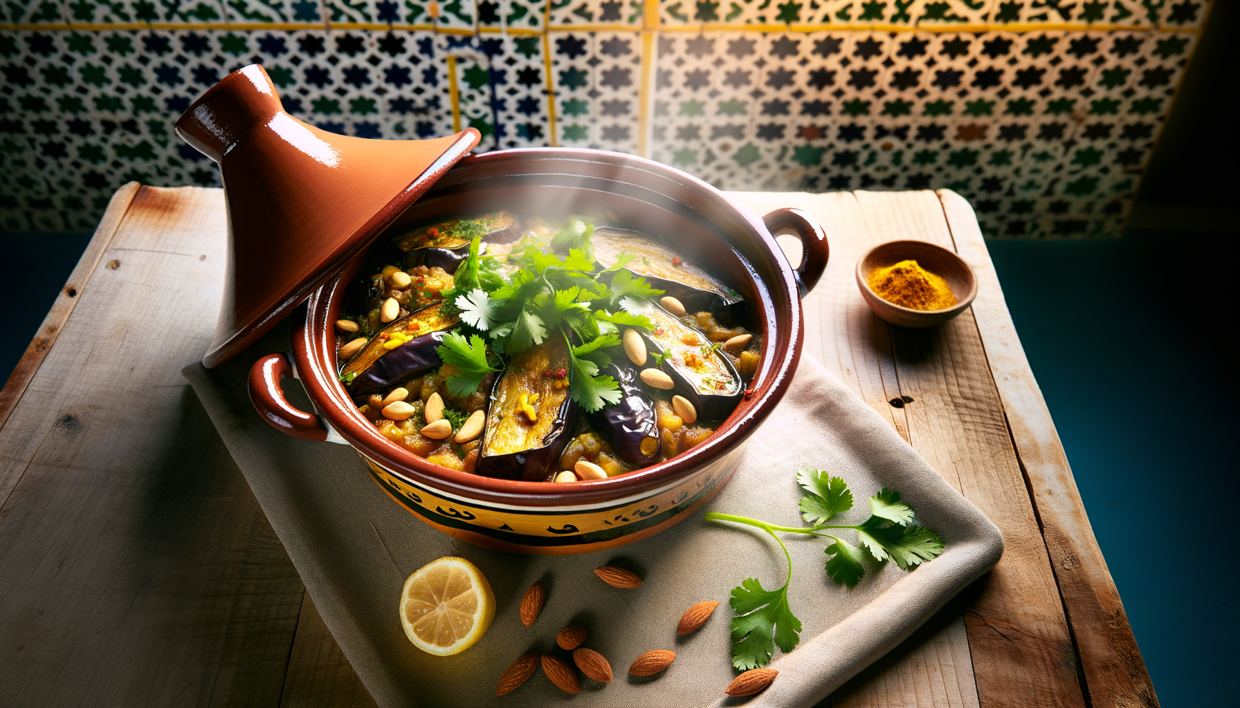 Berber-Style Zaalouk with grilled eggplant and fresh herbs served in a bowl