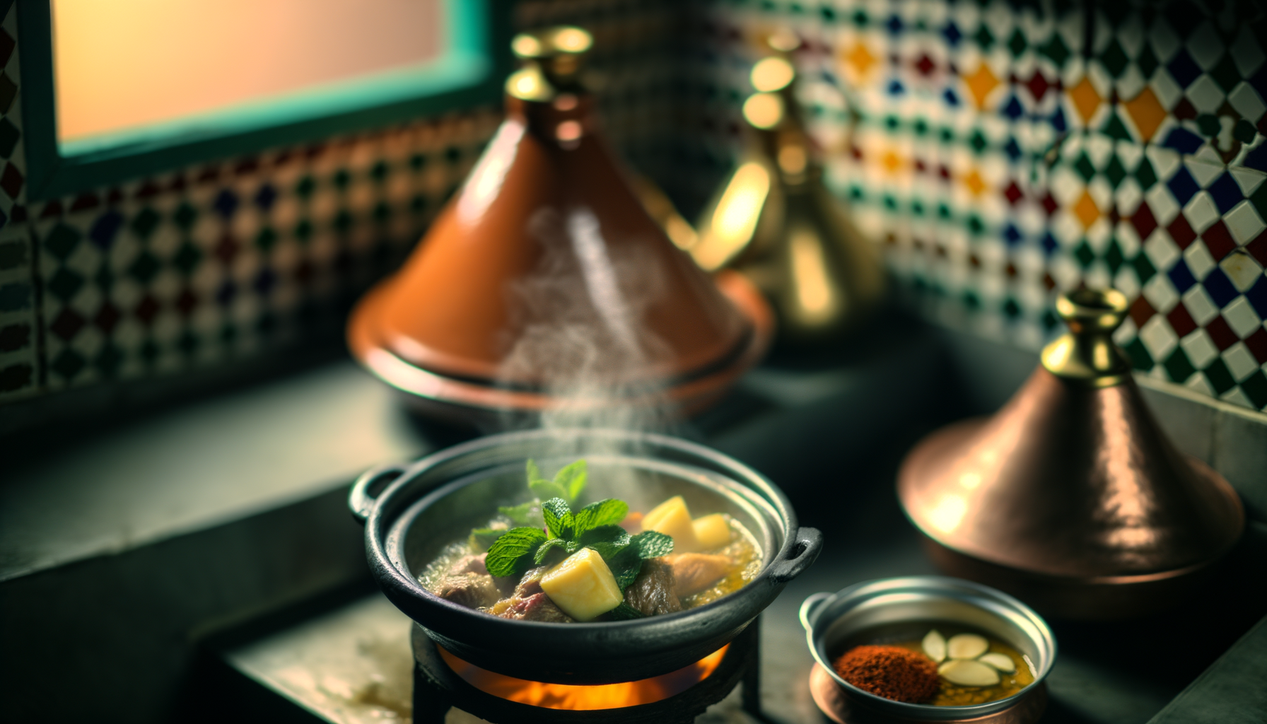 Pouring buttery mint tea into a glass with fresh mint leaves