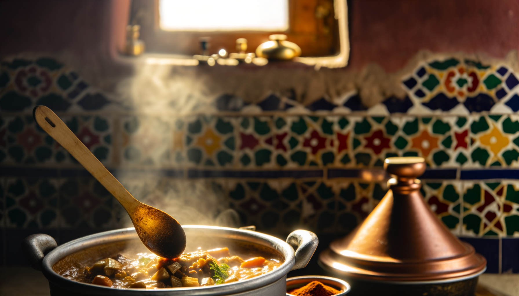 Action shot of kneading Moroccan Khobz Bread dough with spices