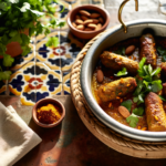 Crispy brochettes with spiced ground kefta and garlic yogurt sauce served on a platter