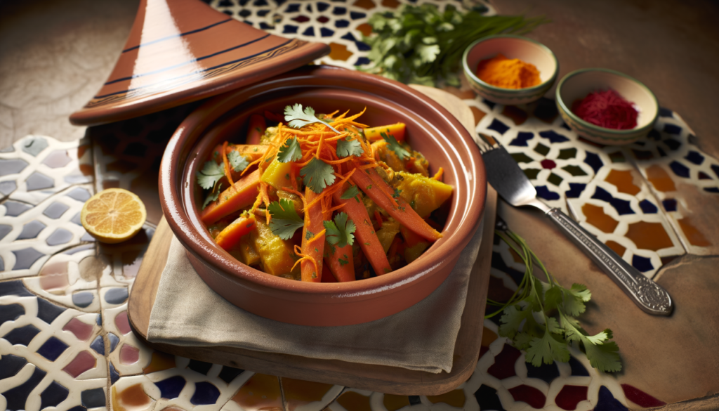 Marrakech carrot salad with orange blossom vinaigrette, garnished with herbs