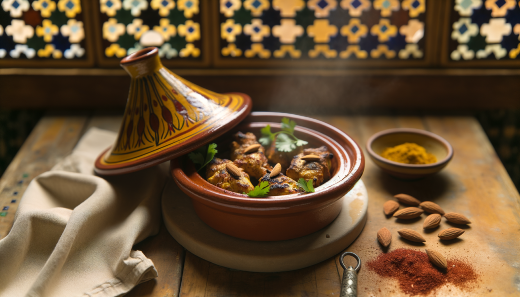 Za'atar Grilled Chicken Brochettes served with lemon wedges and herbs
